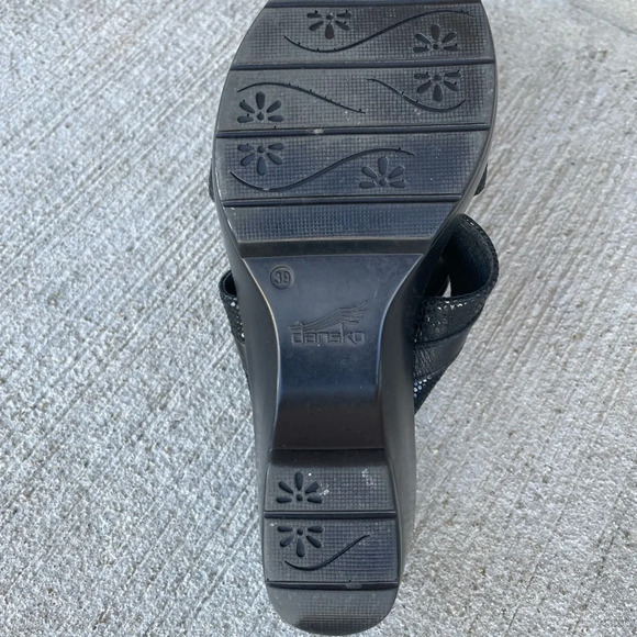 Dansko Sophie Slide Sandal Womens 39 Comfort Wedge Clog Black Leather Sparkle - Picture 6 of 7